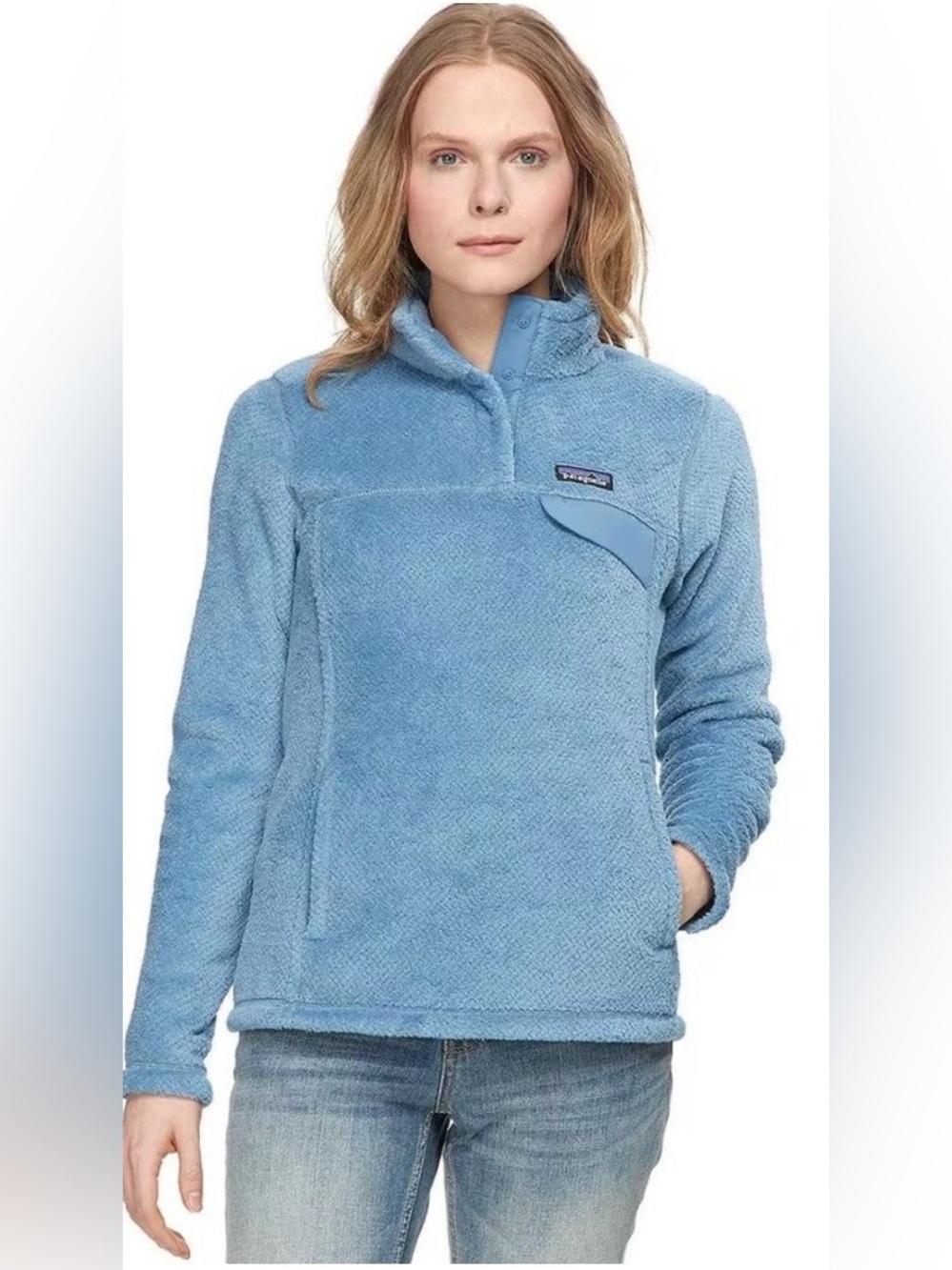 Patagonia Women's Light Blue Teddy Fleece Snap Pullover